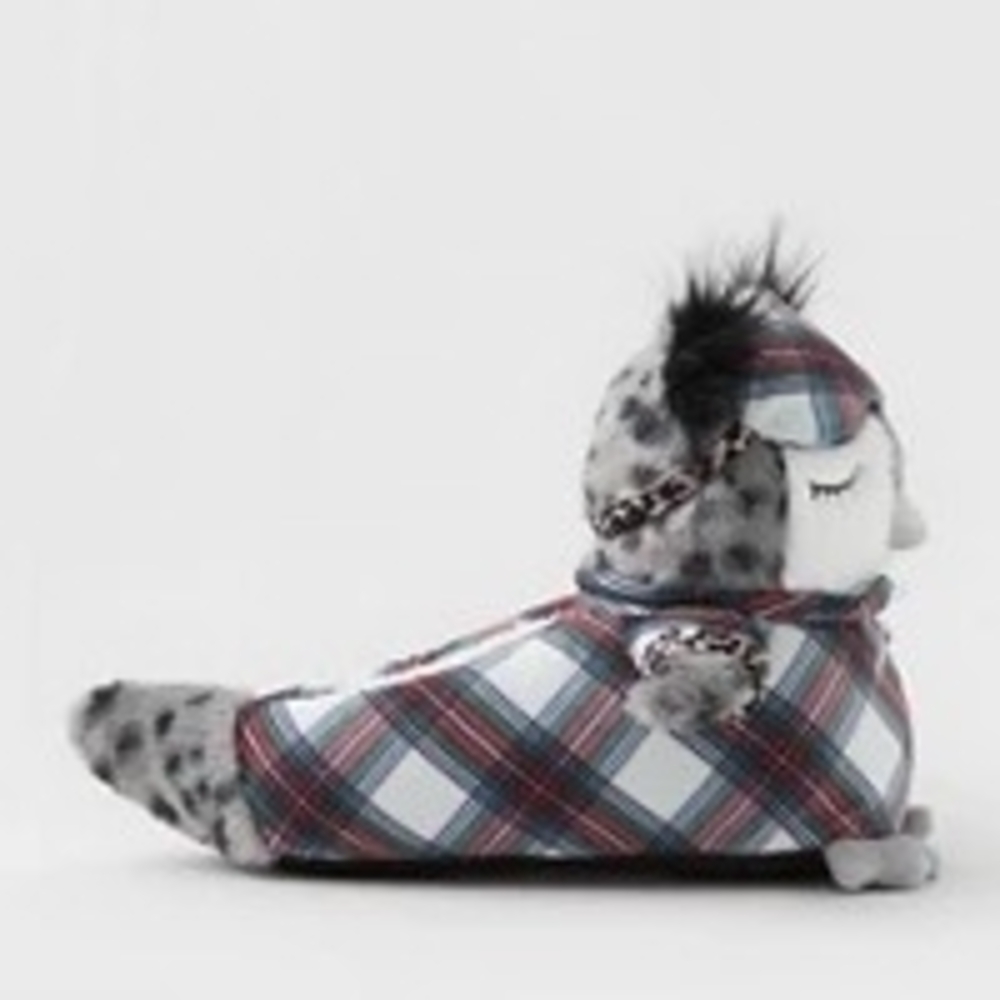 NWT Aerie Tartan Plaid Owl Sherpa Slippers Medium( Size 7-8) animal print